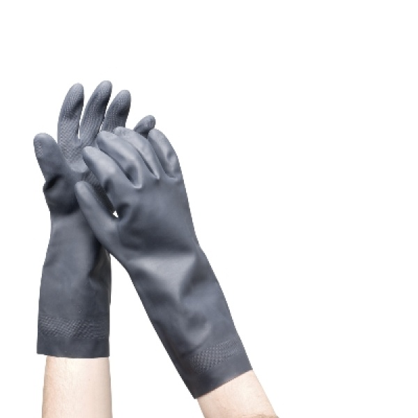 RUBBER GLOVE BLACK CHEMICAL RESISTANT LONG 385MM